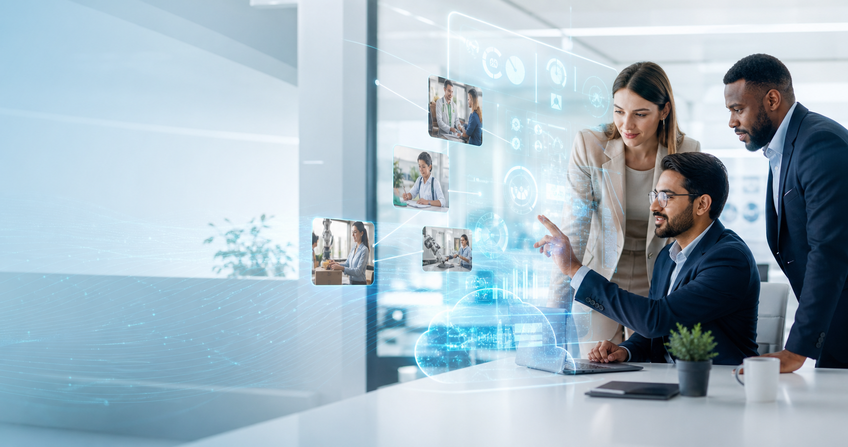 Professionals using AI-enabled business operations software